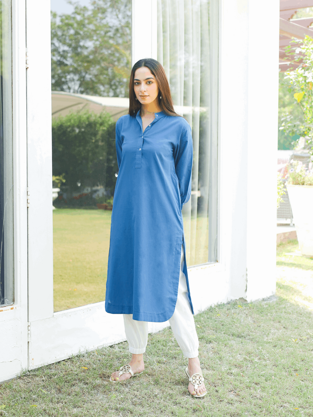 Indigo Blue Cotton Long Kurta