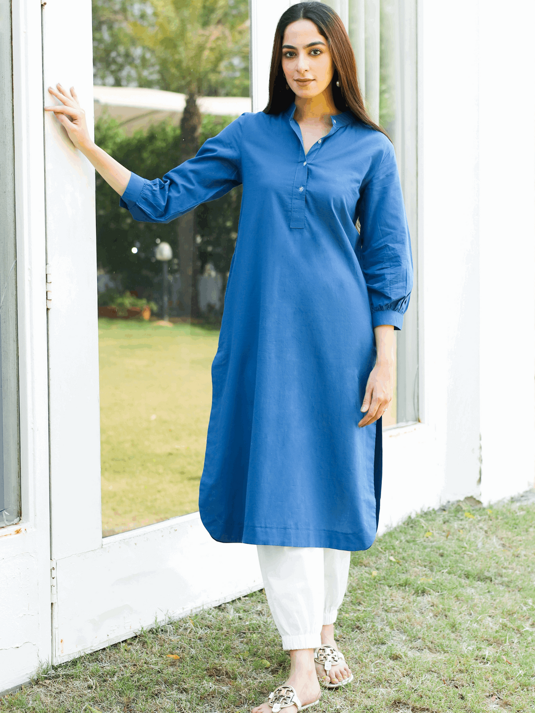 Indigo Blue Cotton Long Kurta