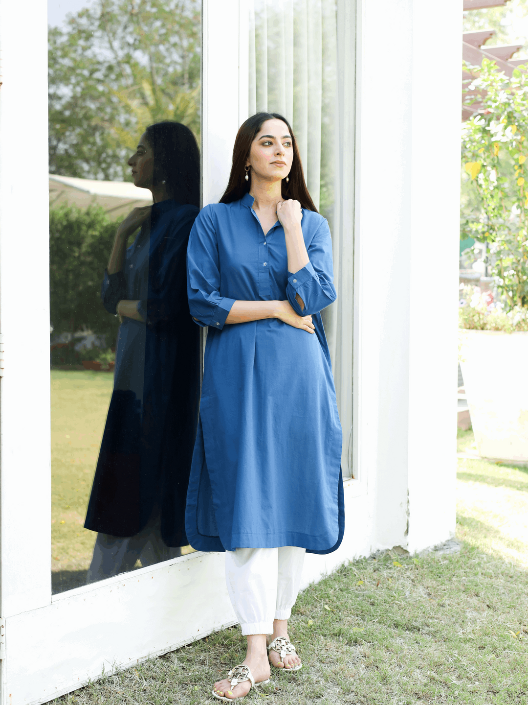 Indigo Blue Cotton Long Kurta