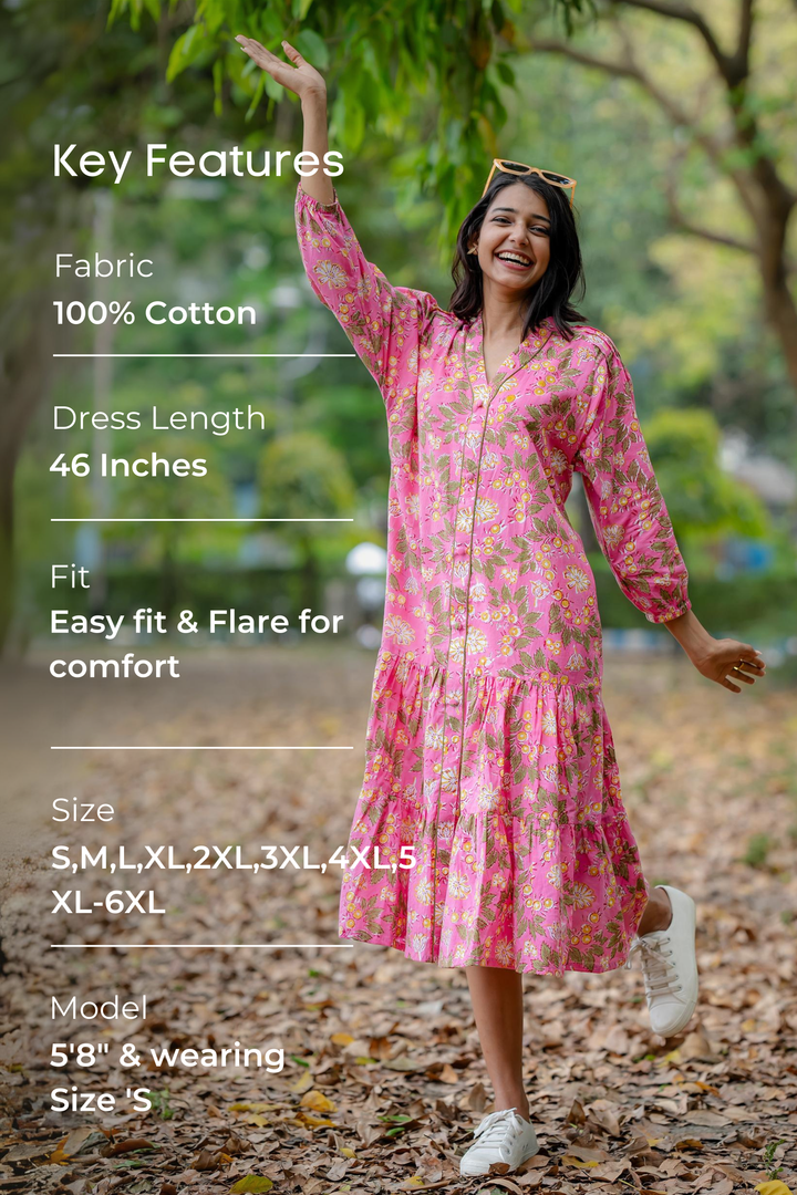 Joyful Garden Pink Raglan Midi Dress
