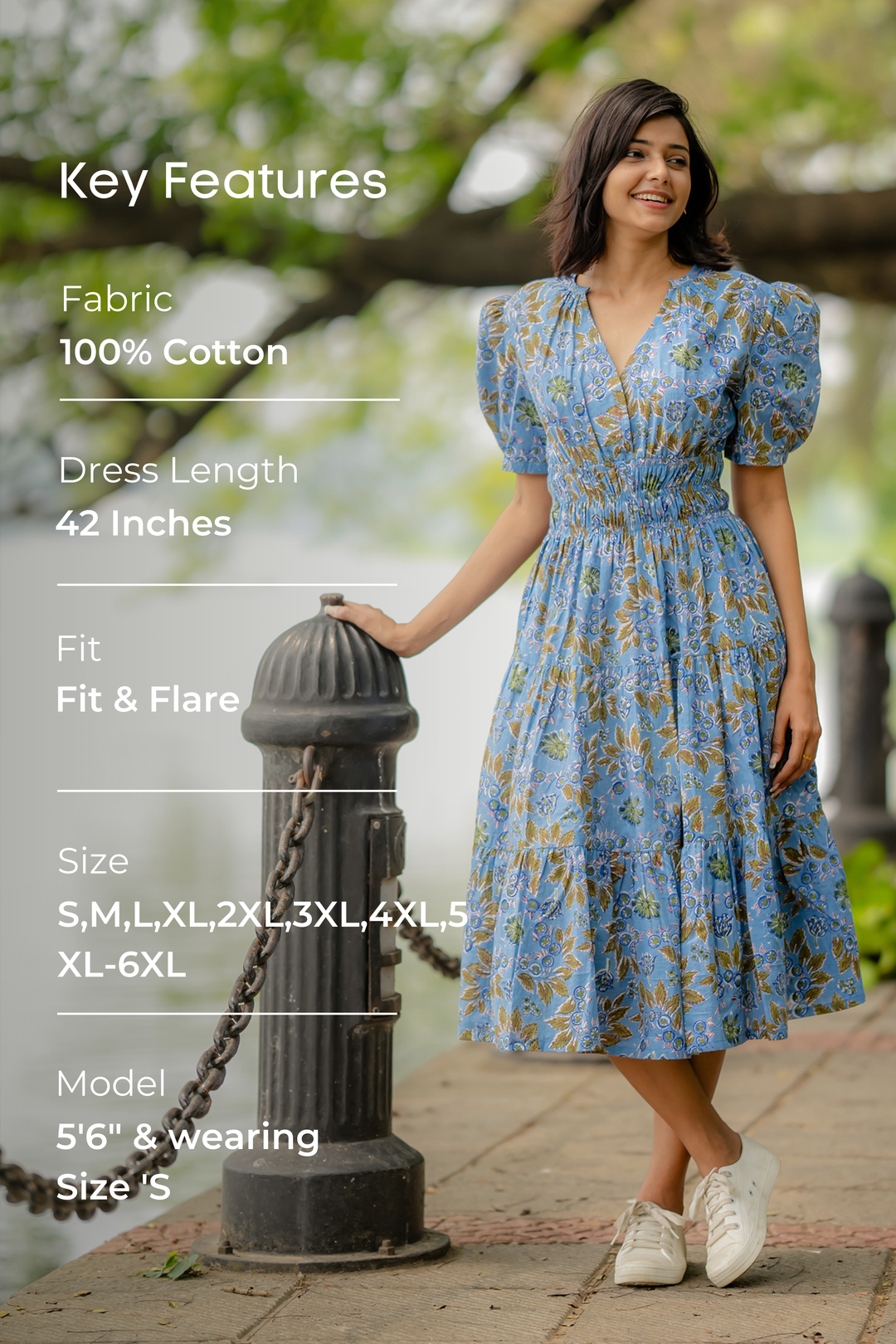 Floral cotton Smocked Waist Tiered Dress - Main Image