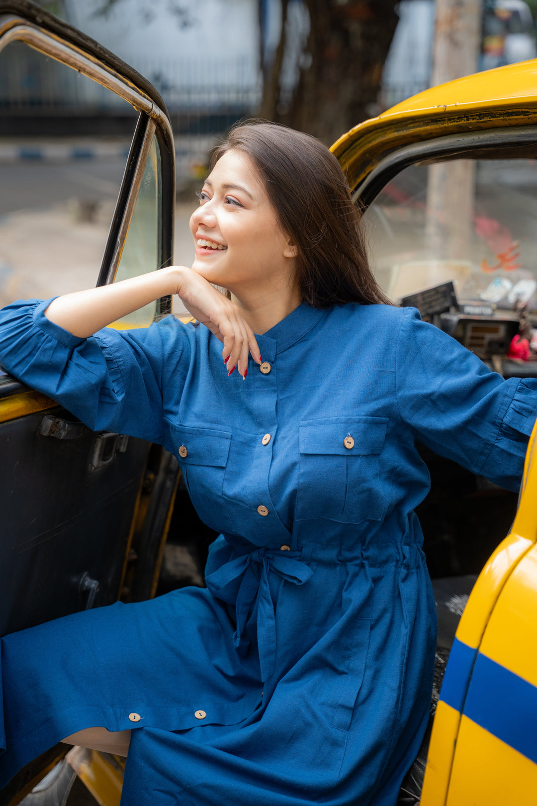 Classic Blue Linen Shirt Dress - Feminine & Relaxed Fit