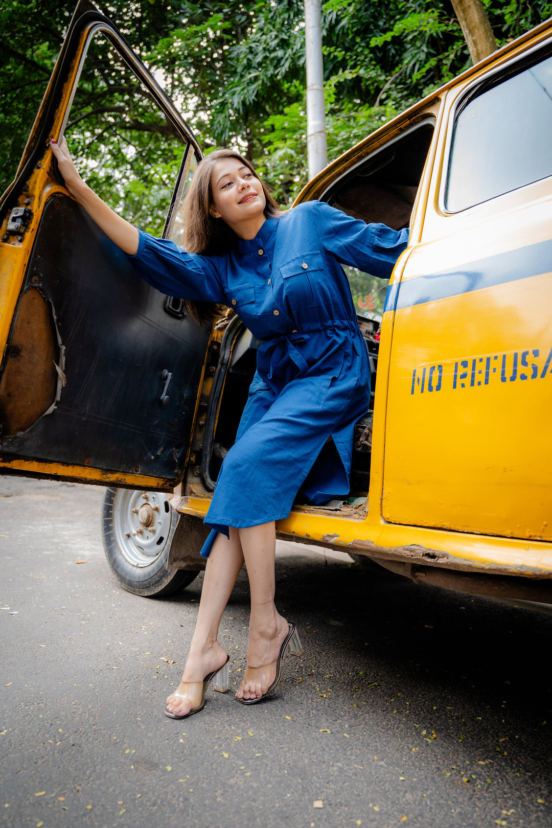 Classic Blue Linen Shirt Dress - Feminine & Relaxed Fit