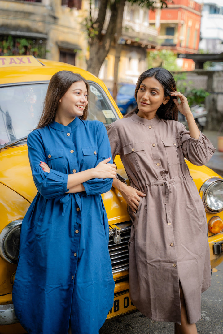 Classic Blue Linen Shirt Dress - Feminine & Relaxed Fit