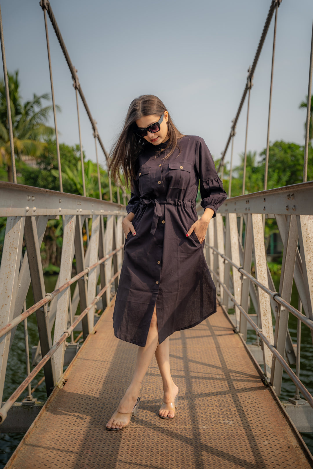 Onyx Black Linen Shirt Dress with Tie Belt | Nuchic Plus-Size Onyx Black Linen Shirt Dress with Tie Belt | Nuchic Plus-Size