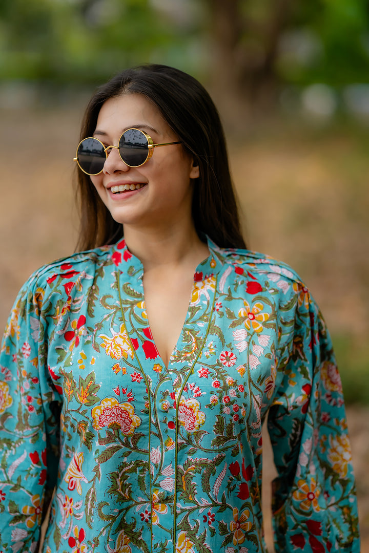 Joyful Garden Green Raglan Midi Dress