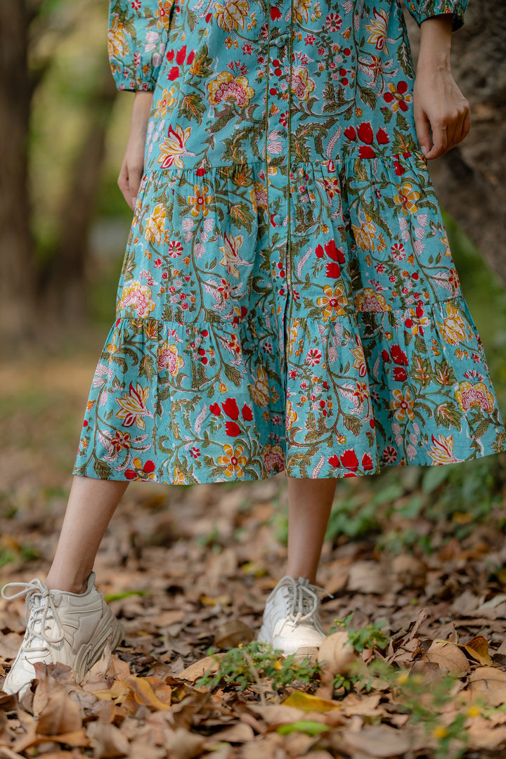 Joyful Garden Green Raglan Midi Dress