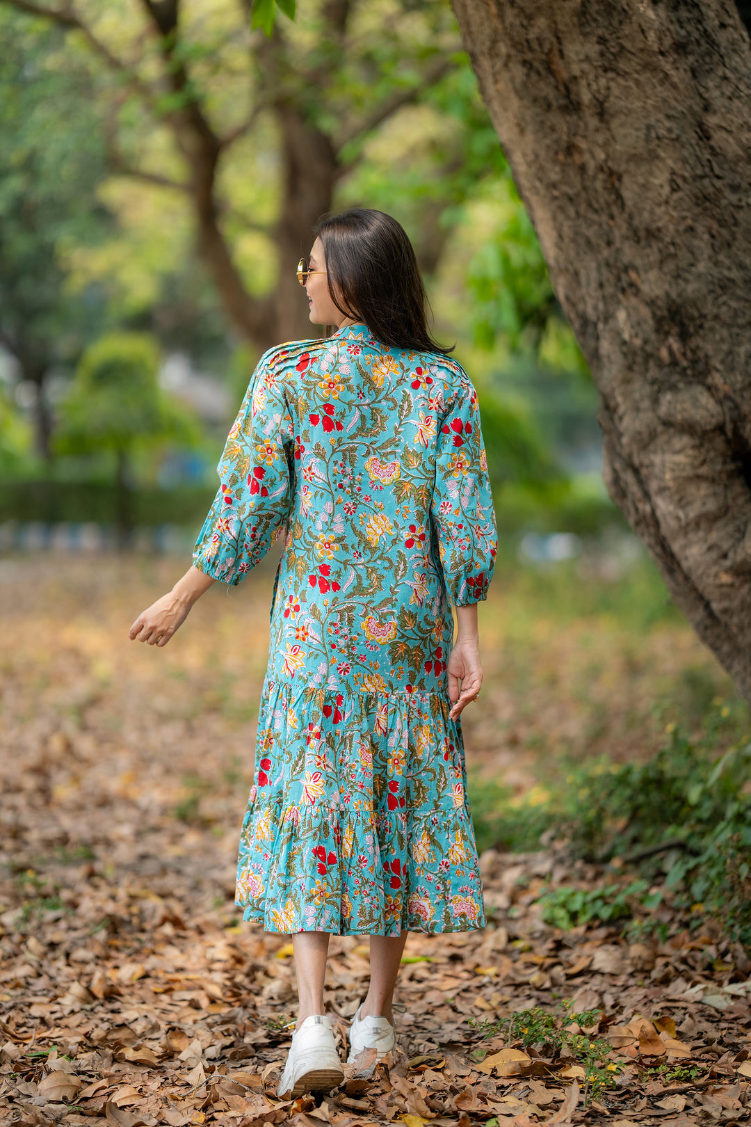 Joyful Garden Green Raglan Midi Dress