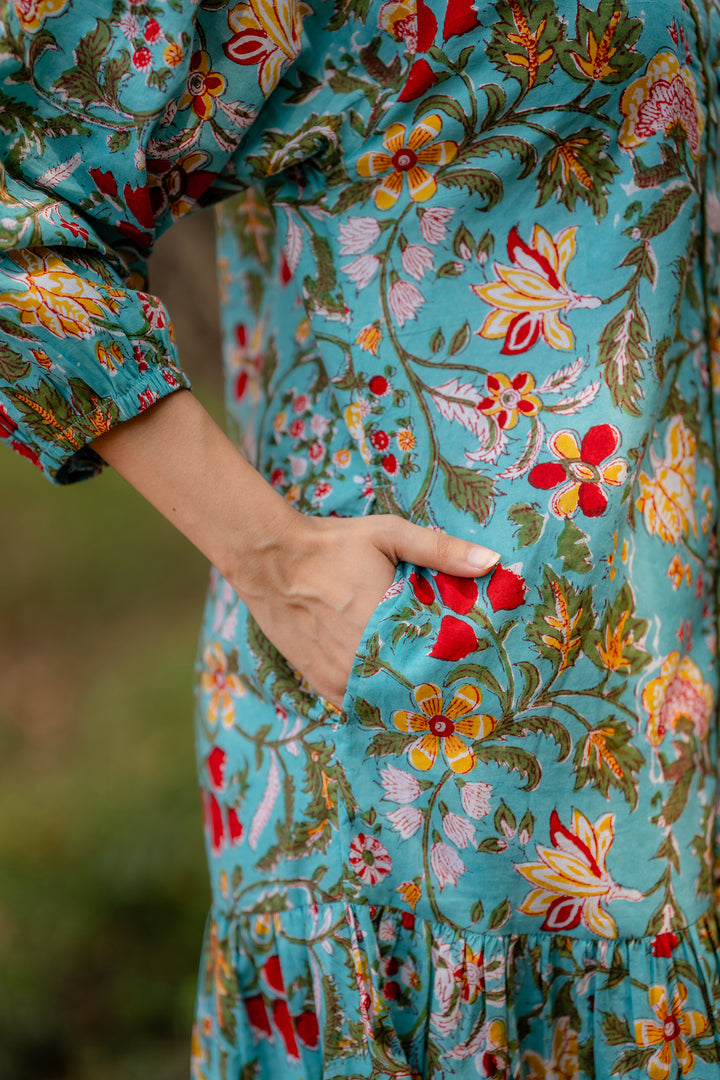 Joyful Garden Green Raglan Midi Dress