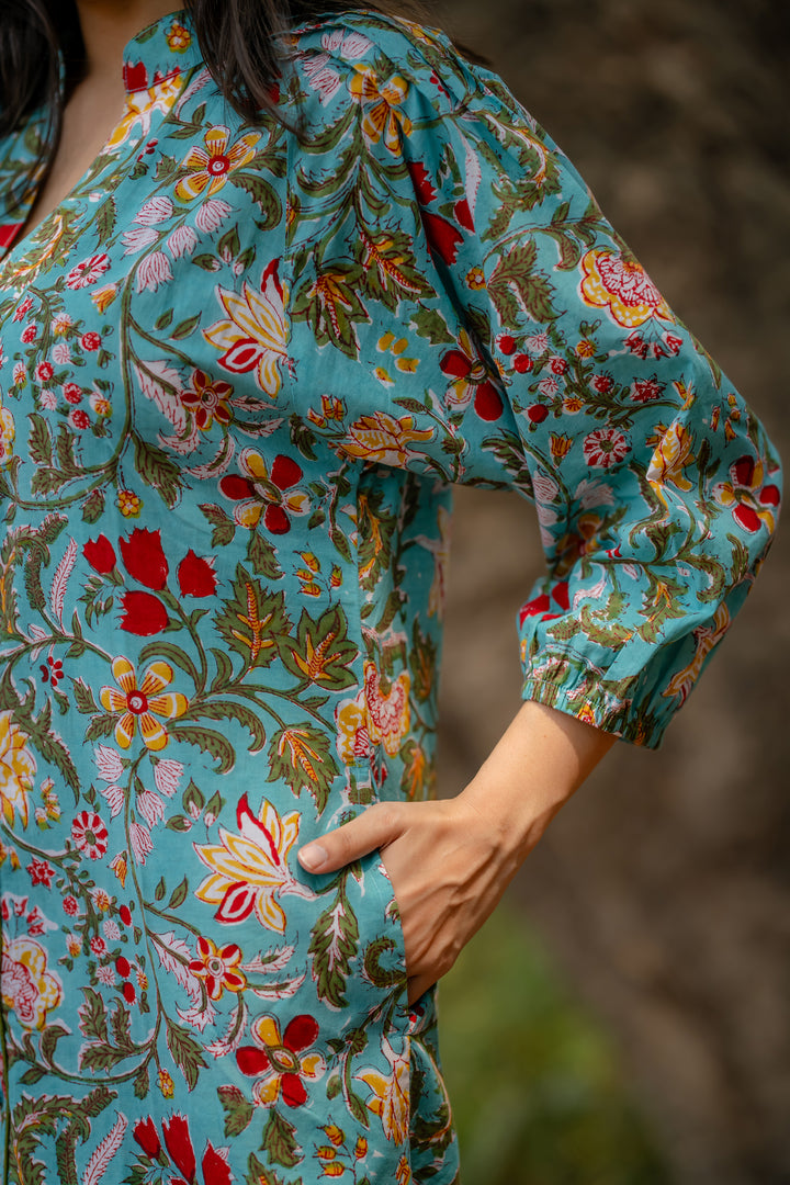 Joyful Garden Green Raglan Midi Dress