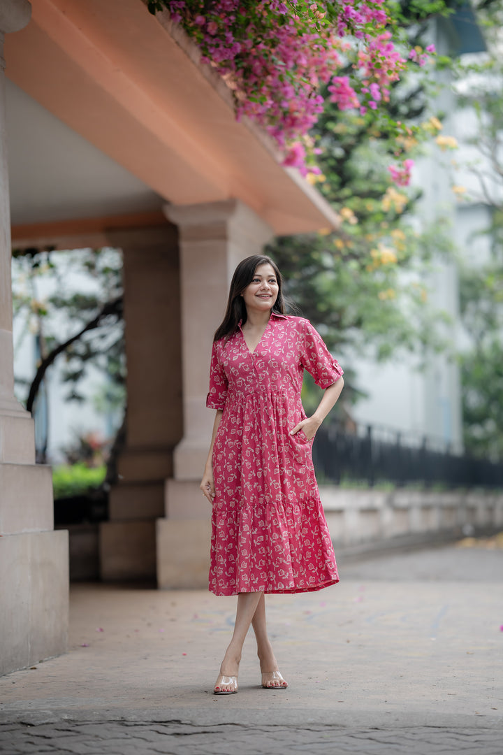 Lotus Fit-and-Flare Collared Dress