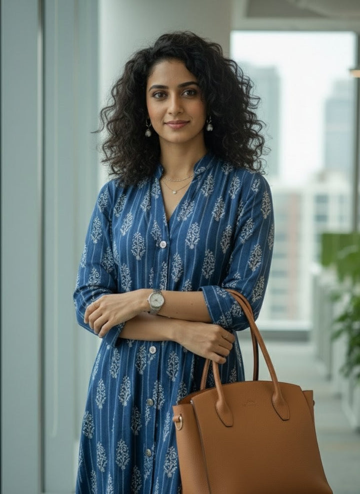 Indigo Leaf Work Dress