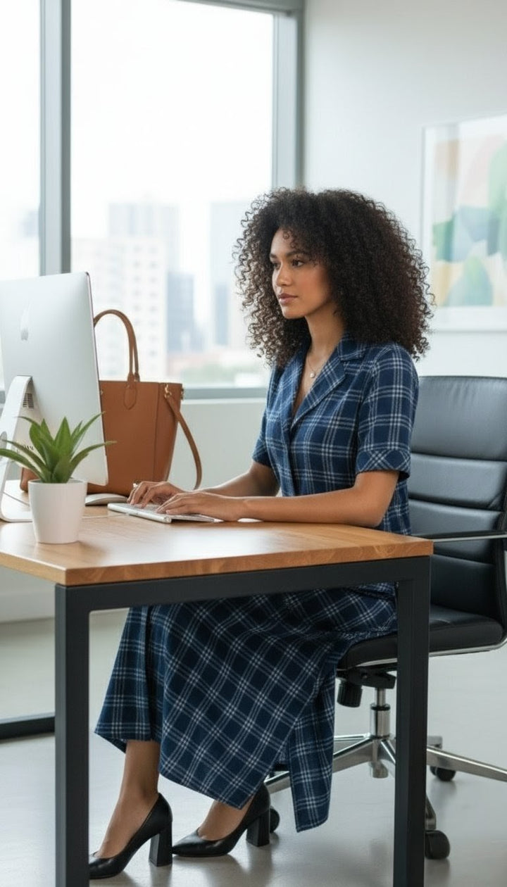 Indigo Check Notch Midi