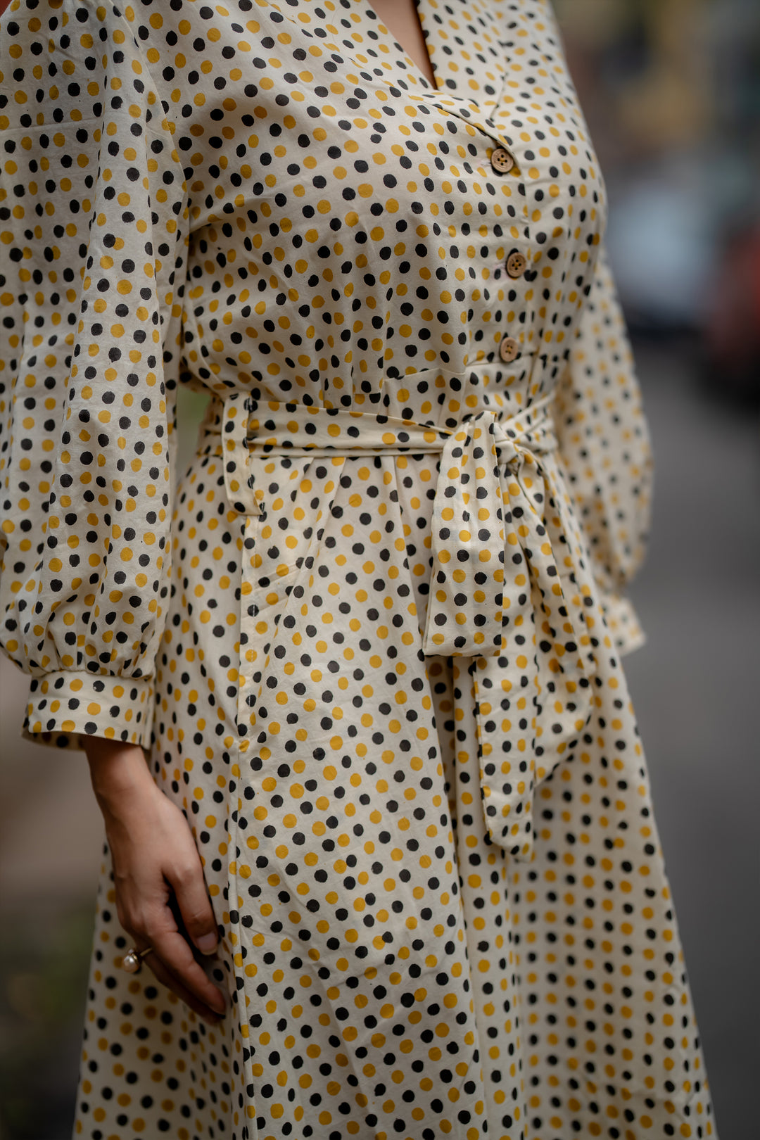 Folded Collar Polka Dress