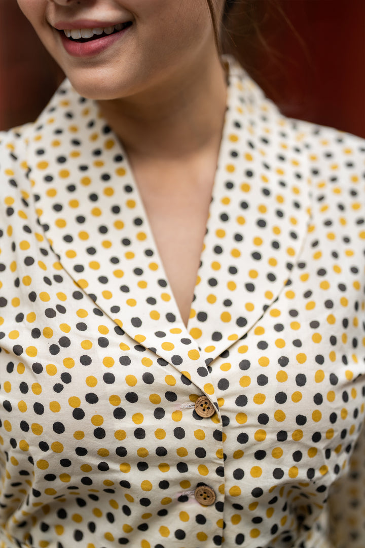 Folded Collar Polka Dress