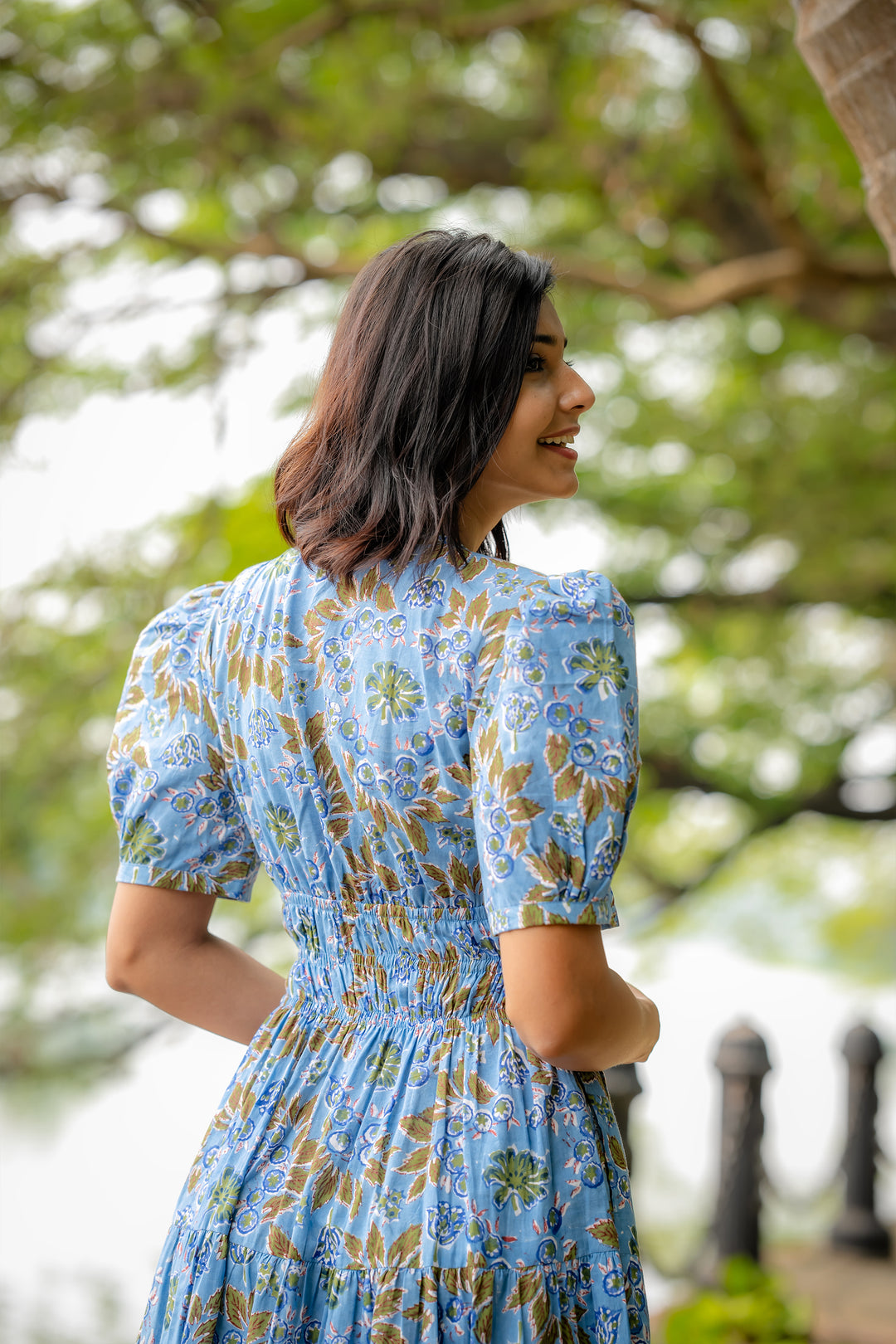 Floral cotton Smocked Waist Tiered Dress