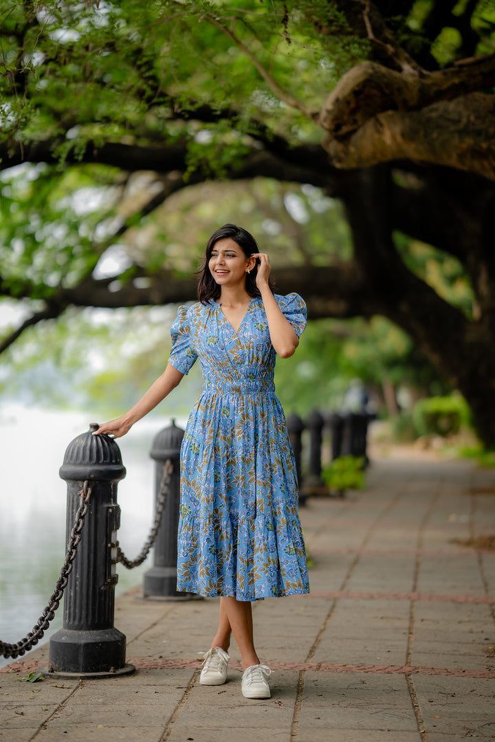 Floral cotton Smocked Waist Tiered Dress