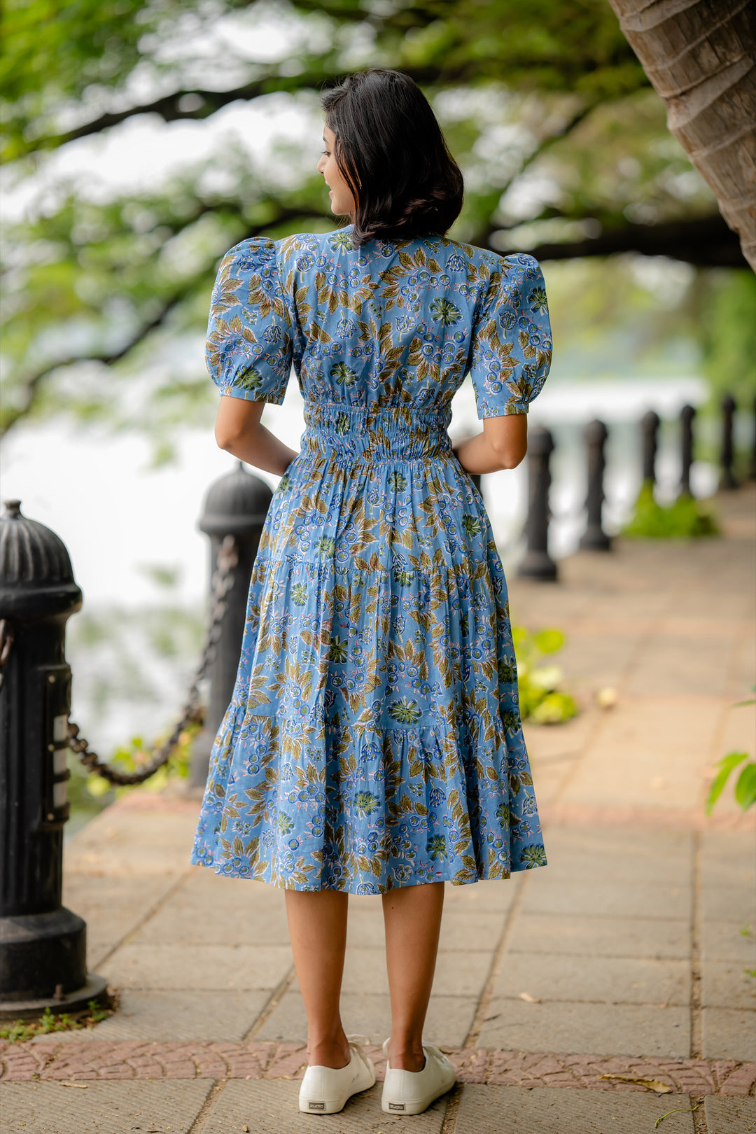 Floral cotton Smocked Waist Tiered Dress