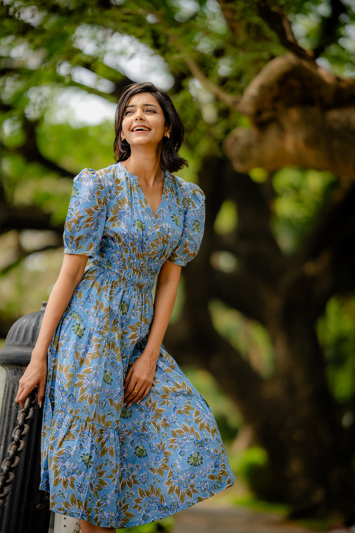 Floral cotton Smocked Waist Tiered Dress