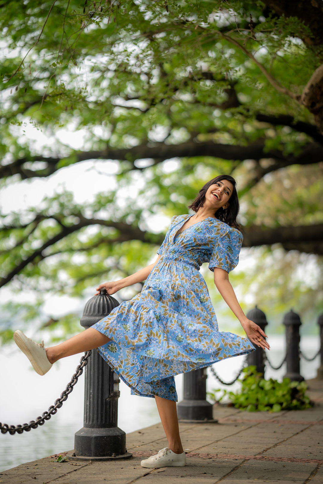 Floral cotton Smocked Waist Tiered Dress