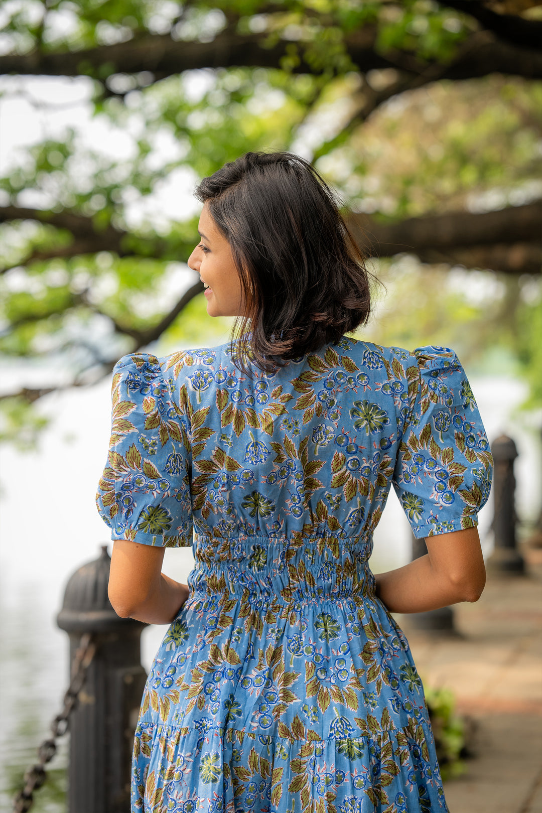 Floral cotton Smocked Waist Tiered Dress