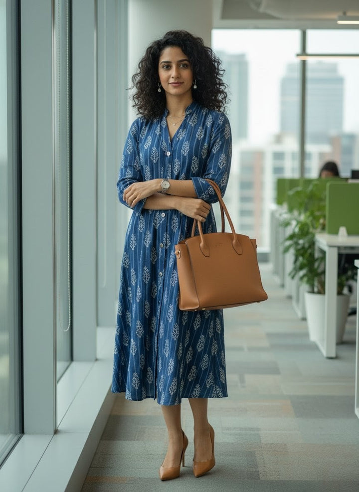 Indigo Leaf Work Dress