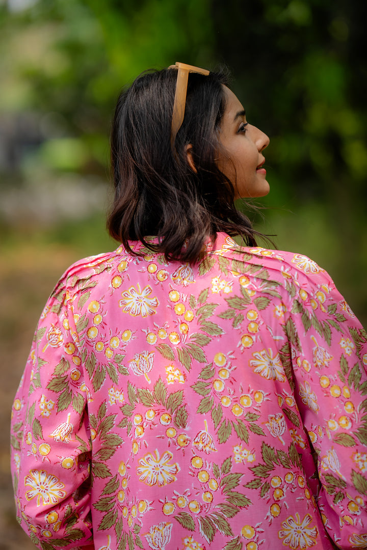 Joyful Garden Pink Raglan Midi Dress