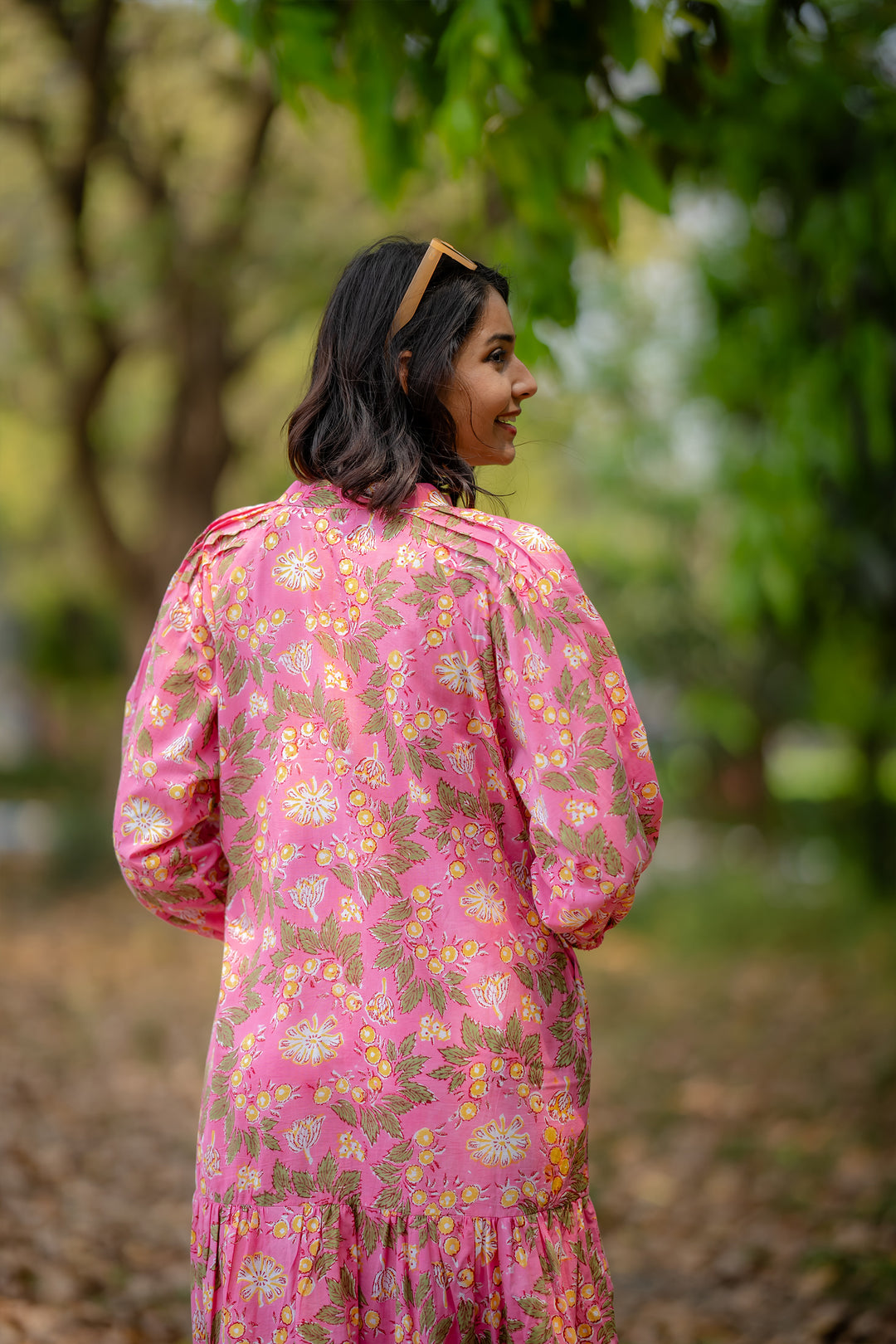 Joyful Garden Pink Raglan Midi Dress