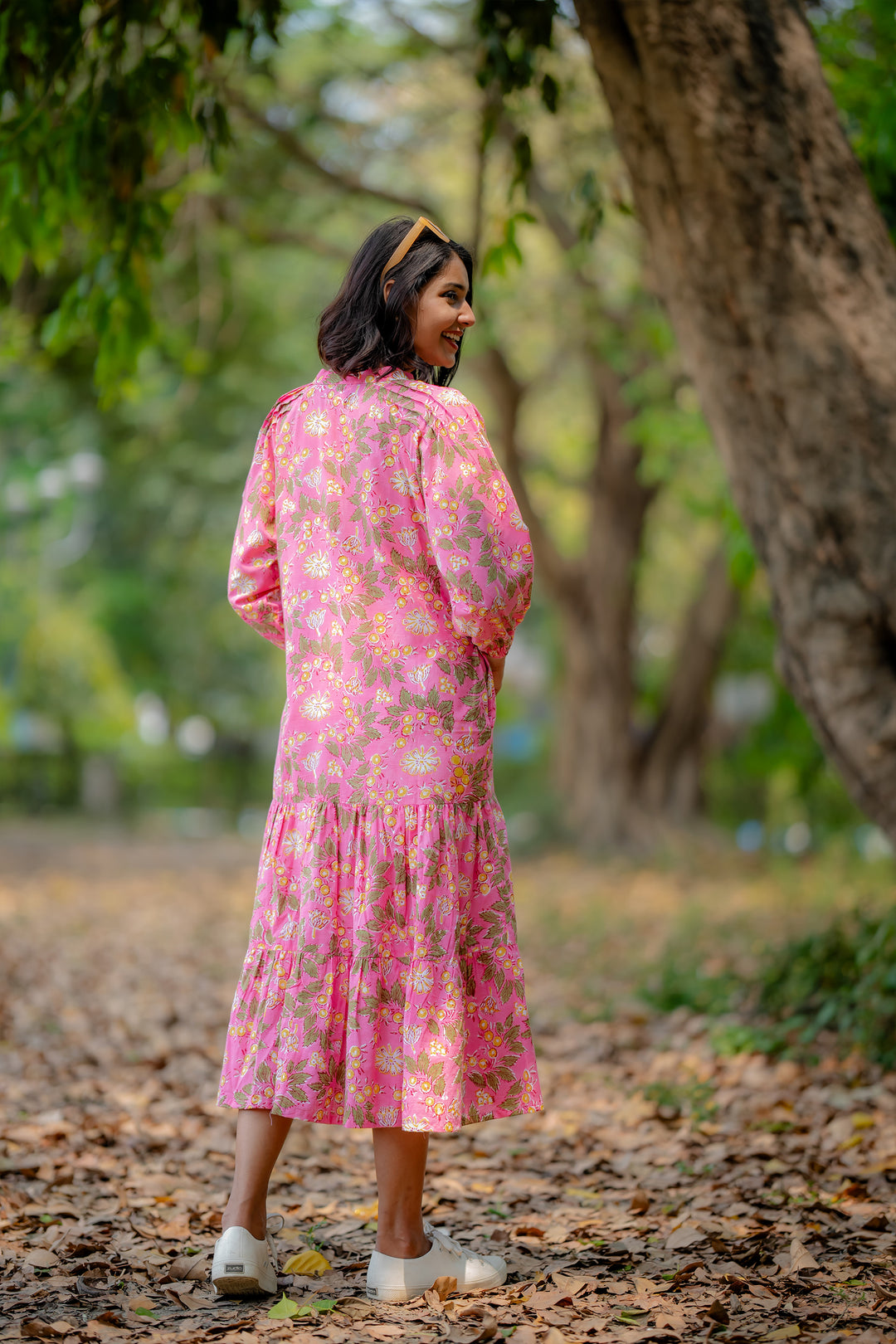 Joyful Garden Pink Raglan Midi Dress