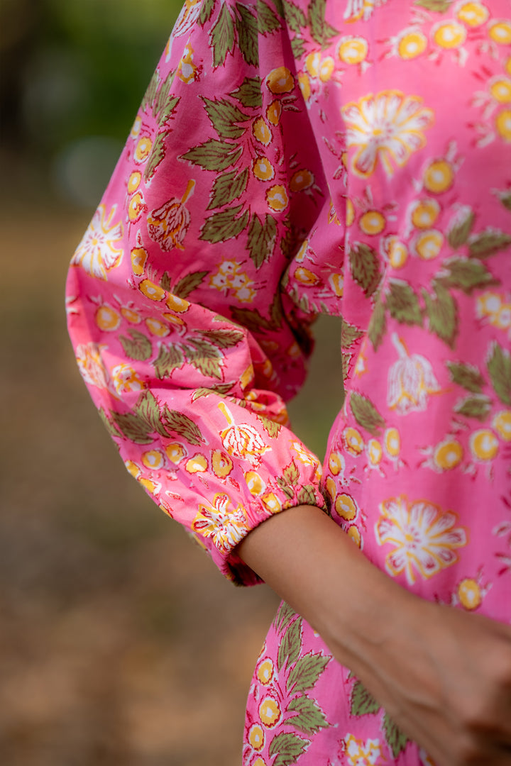 Joyful Garden Pink Raglan Midi Dress