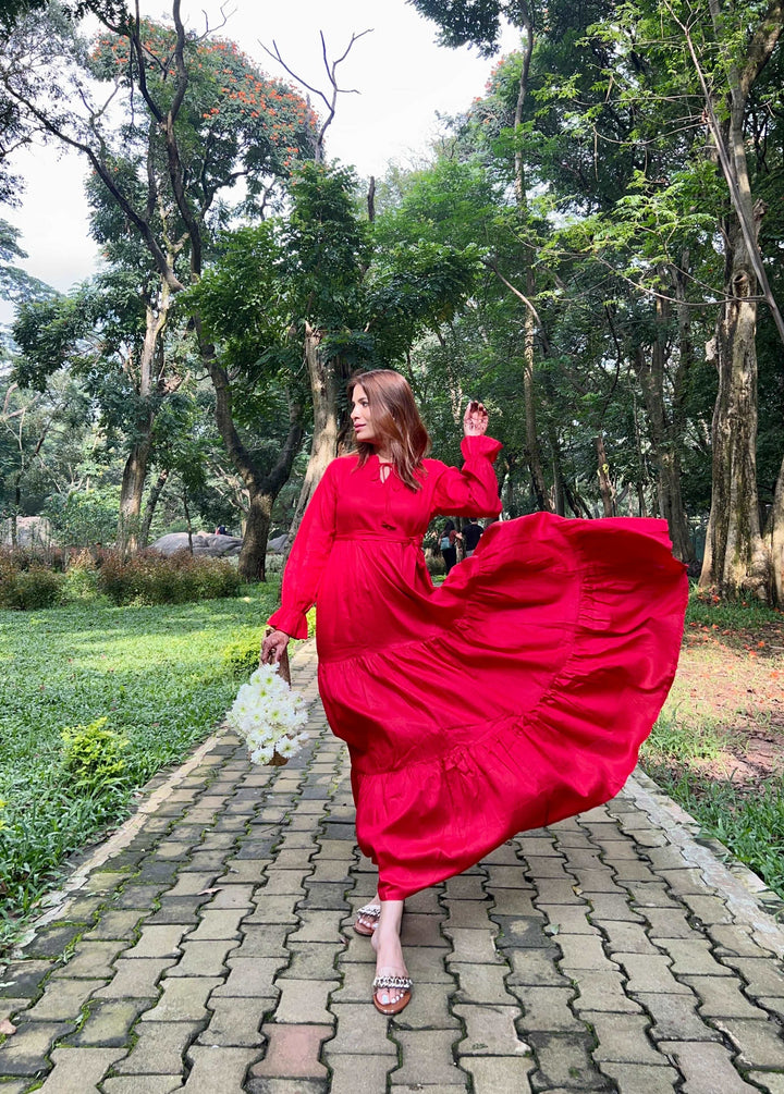 "Eco-Friendly Red Maxi Dress: