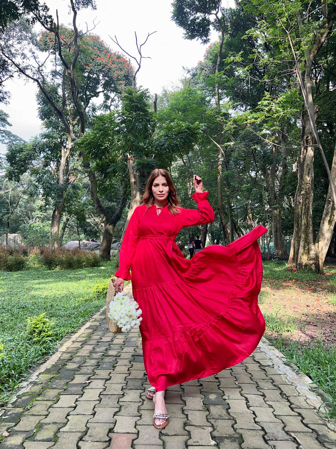 "Eco-Friendly Red Maxi Dress: