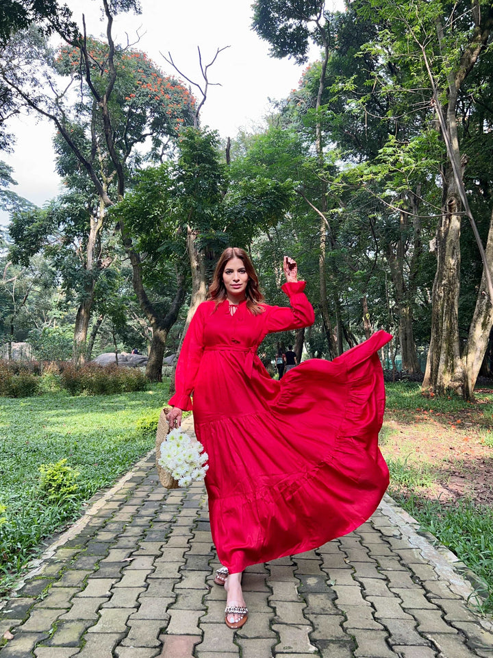 "Eco-Friendly Red Maxi Dress: