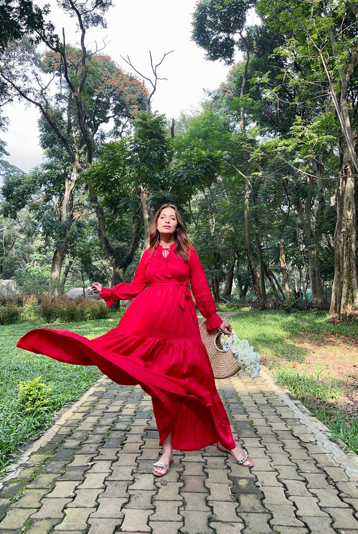 "Eco-Friendly Red Maxi Dress:
