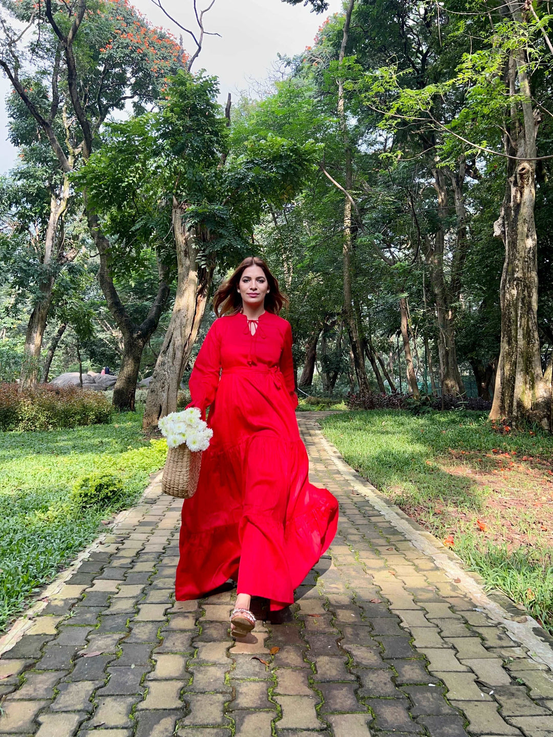"Eco-Friendly Red Maxi Dress: