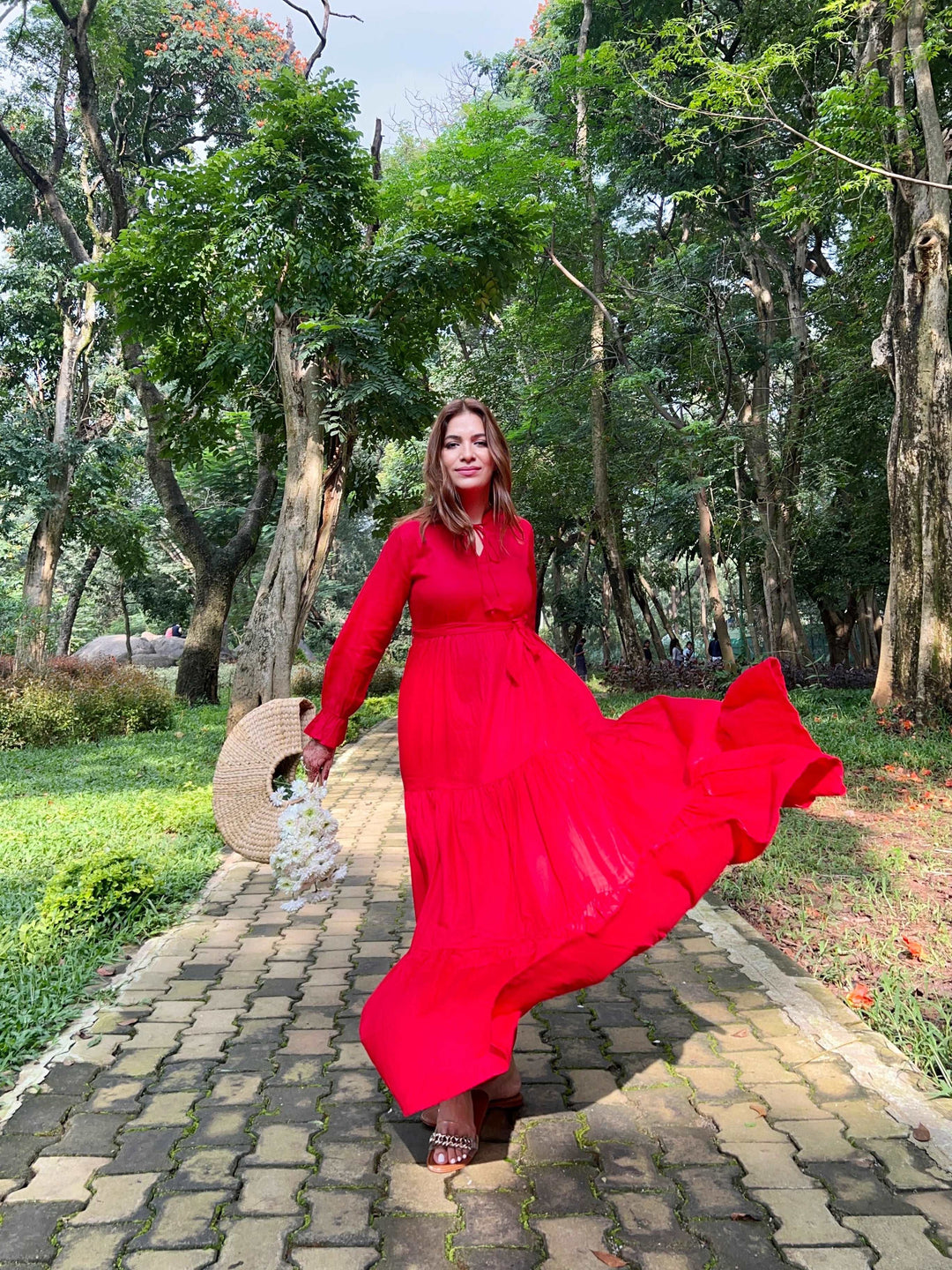 "Eco-Friendly Red Maxi Dress: