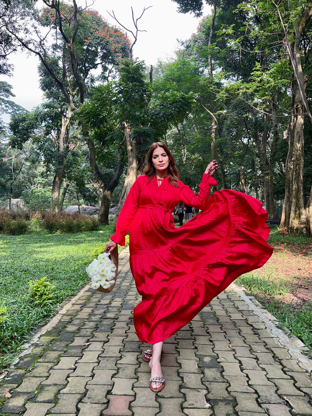 "Eco-Friendly Red Maxi Dress: